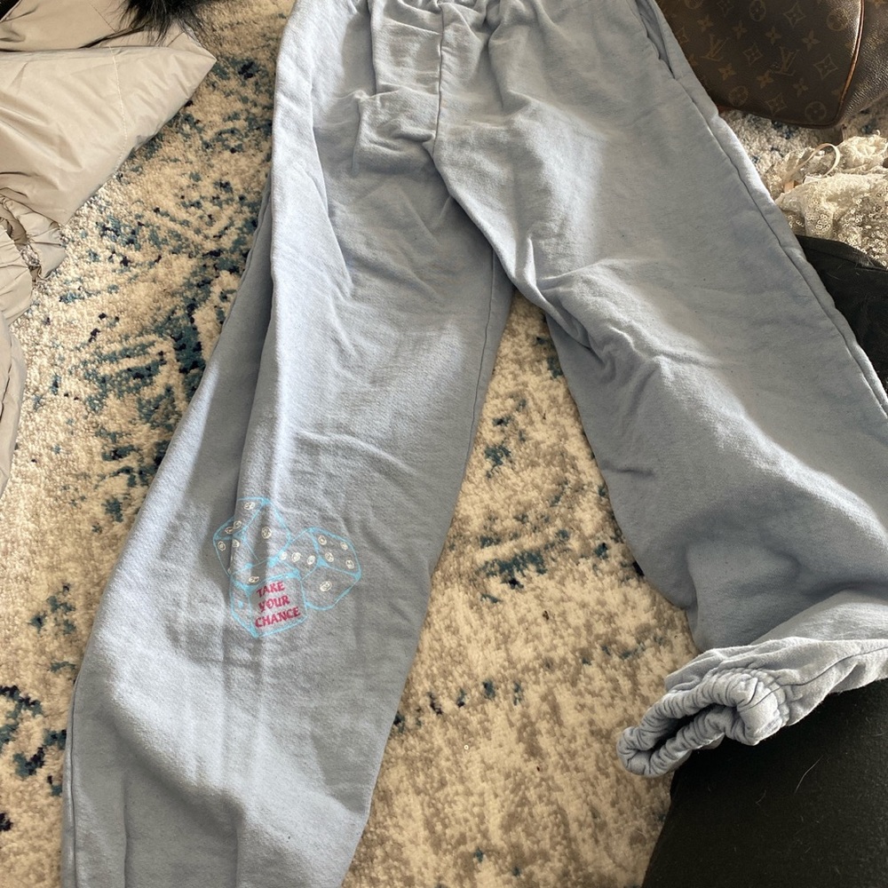 Boys Lie Light Blue Graphic Sweatpants with Pastel Pink & Neon Green Print - Picture 2 of 4